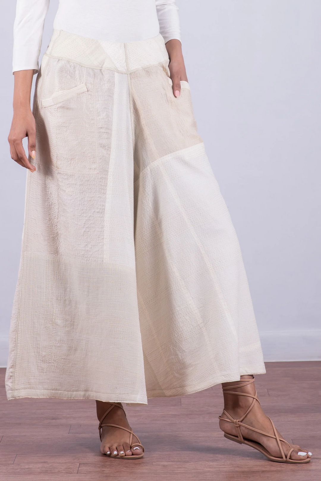 JAIPUR WHITE KANTHA WIDE LEG PANTS - jw2623-ivy -