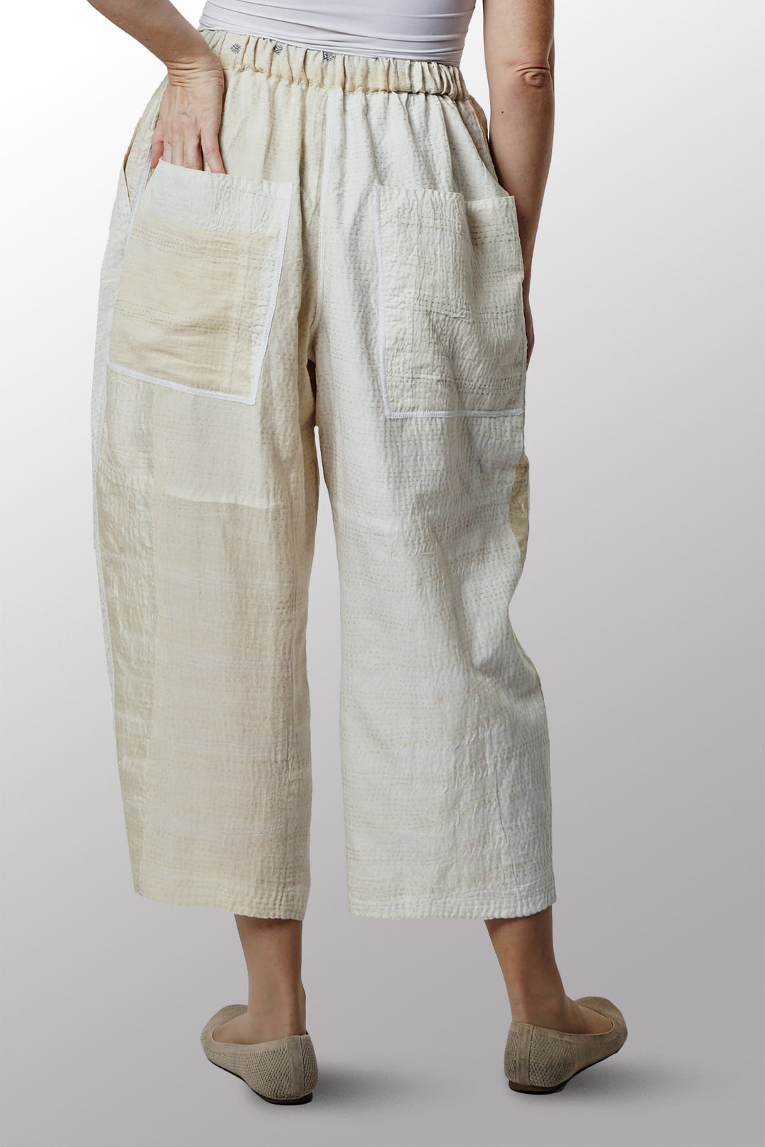 JAIPUR WHITE KANTHA BAGGY PANTS - jw2642-ivy -