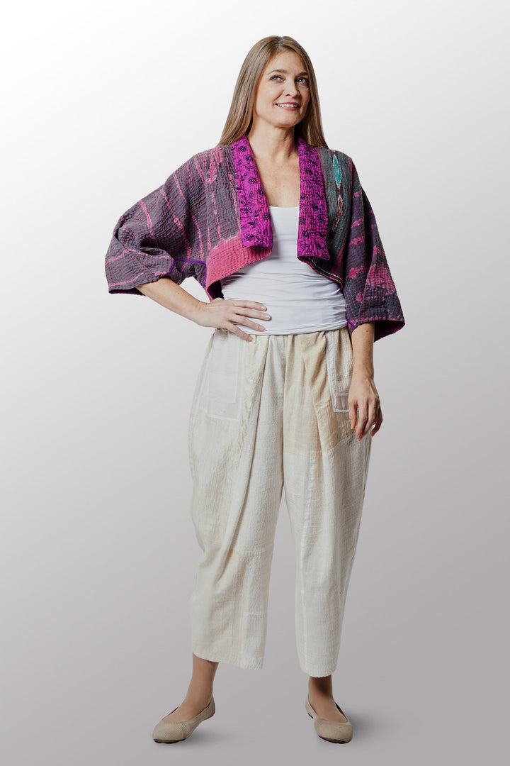 JAIPUR WHITE KANTHA BAGGY PANTS - jw2642-ivy -