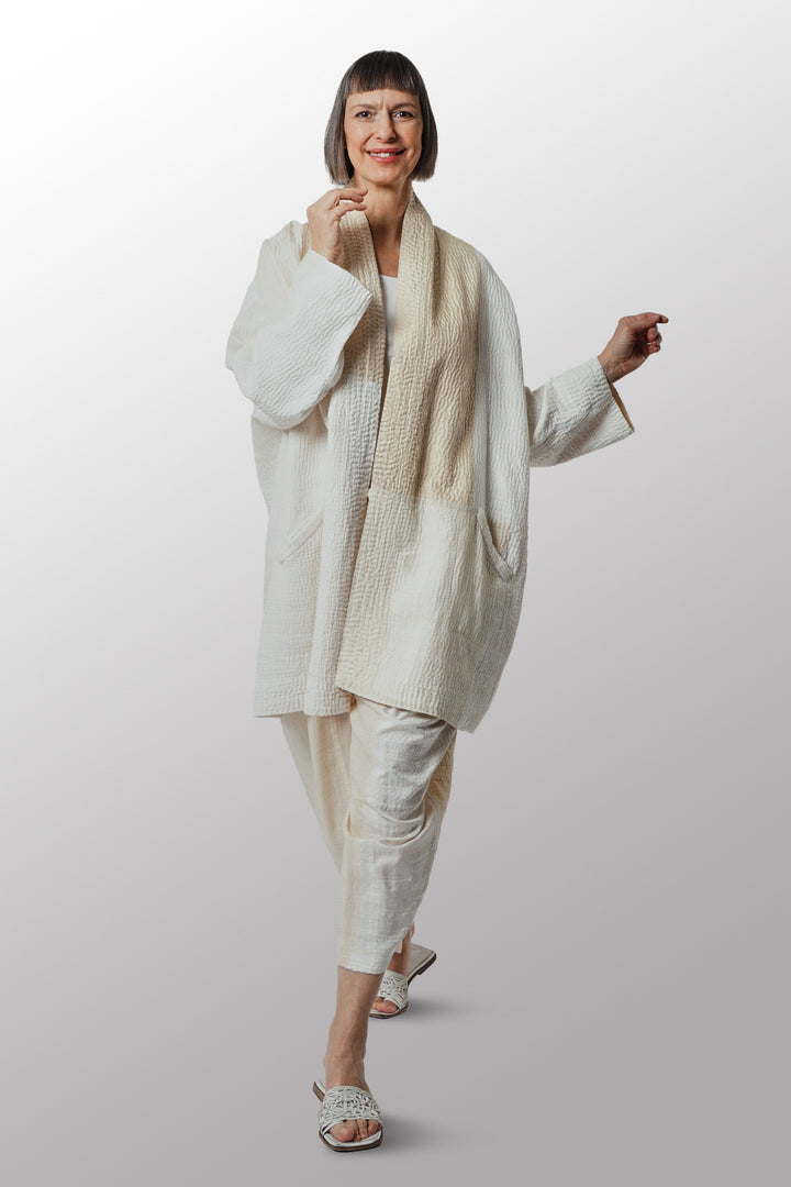 JAIPUR WHITE KANTHA HAORI JACKET - jw4068-ivy -