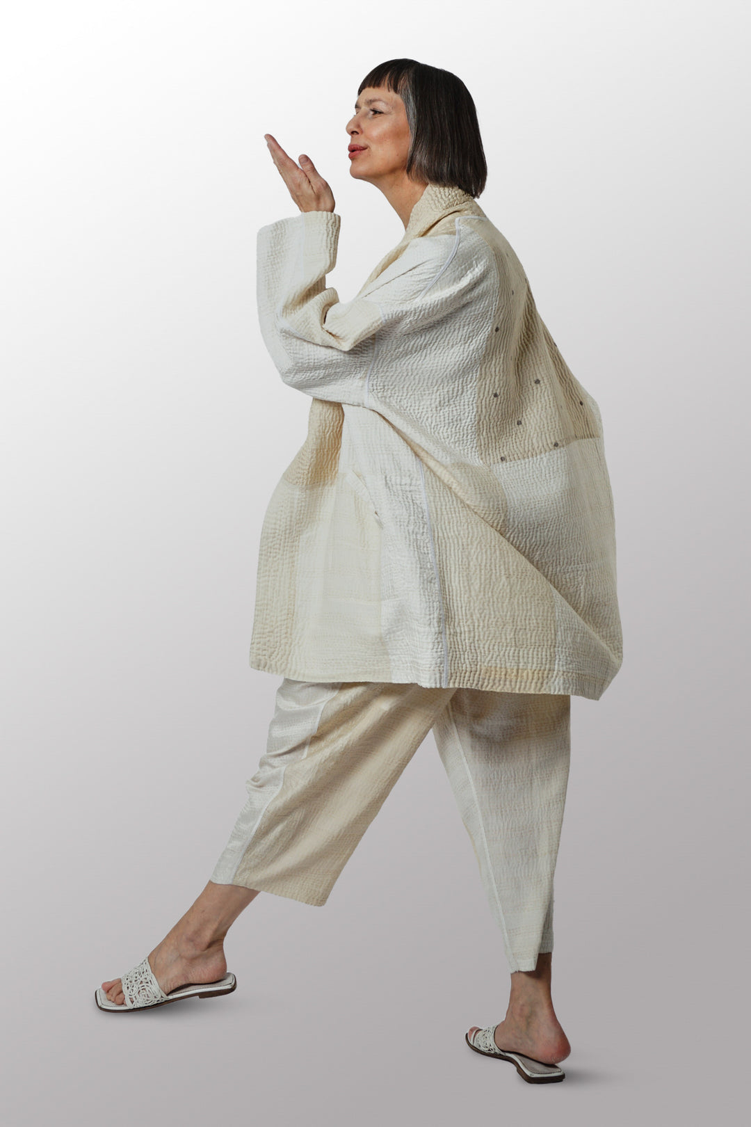 JAIPUR WHITE KANTHA HAORI JACKET - jw4068-ivy -