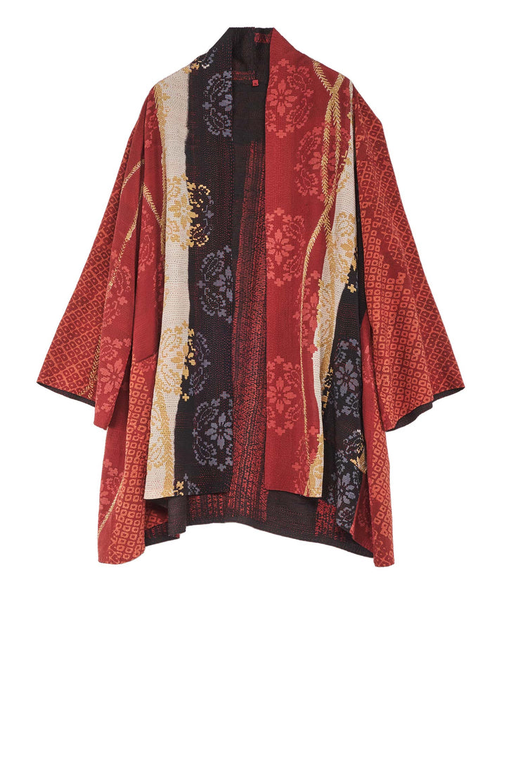 KIMONO PRINT KANTHA A-LINE JKT - kp2003-red -