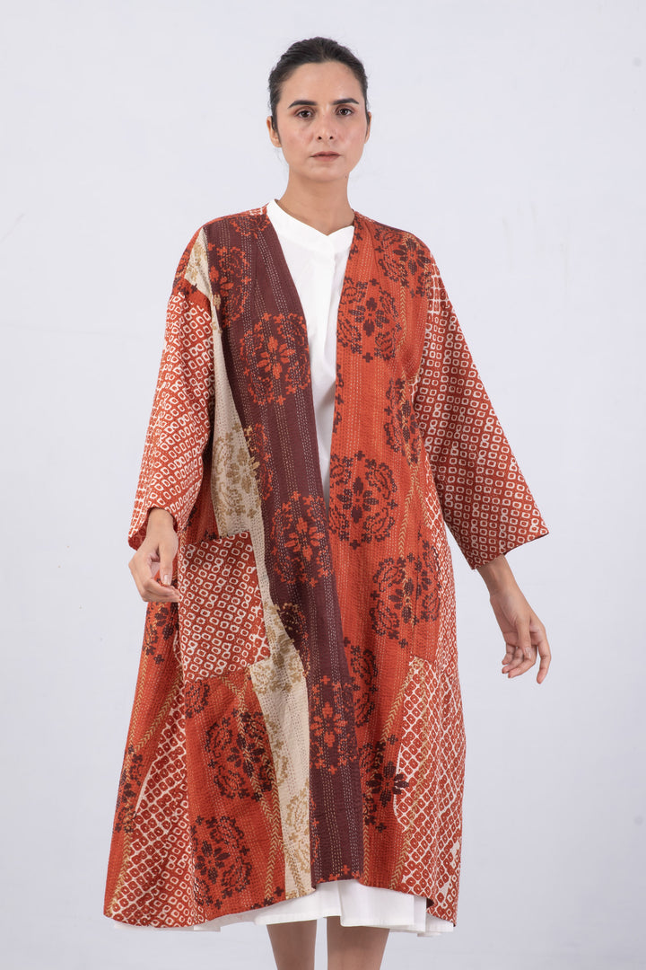 KIMONO COTTON KANTHA LONG DUSTER - kc2328-org -