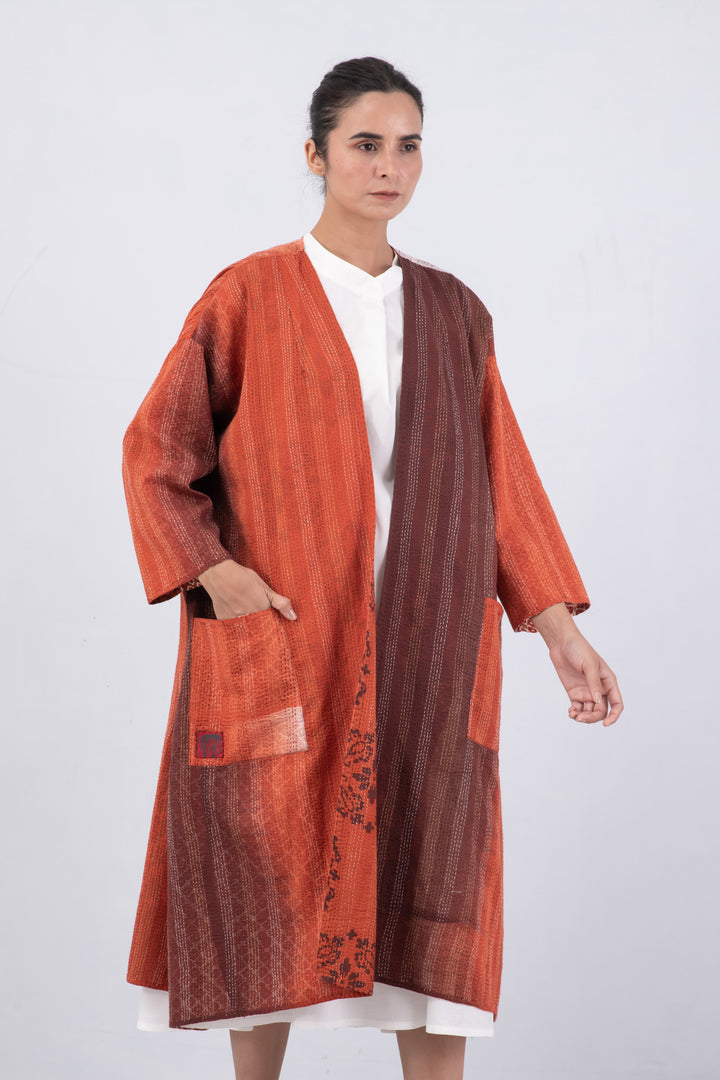 KIMONO COTTON KANTHA LONG DUSTER - kc2328-org -