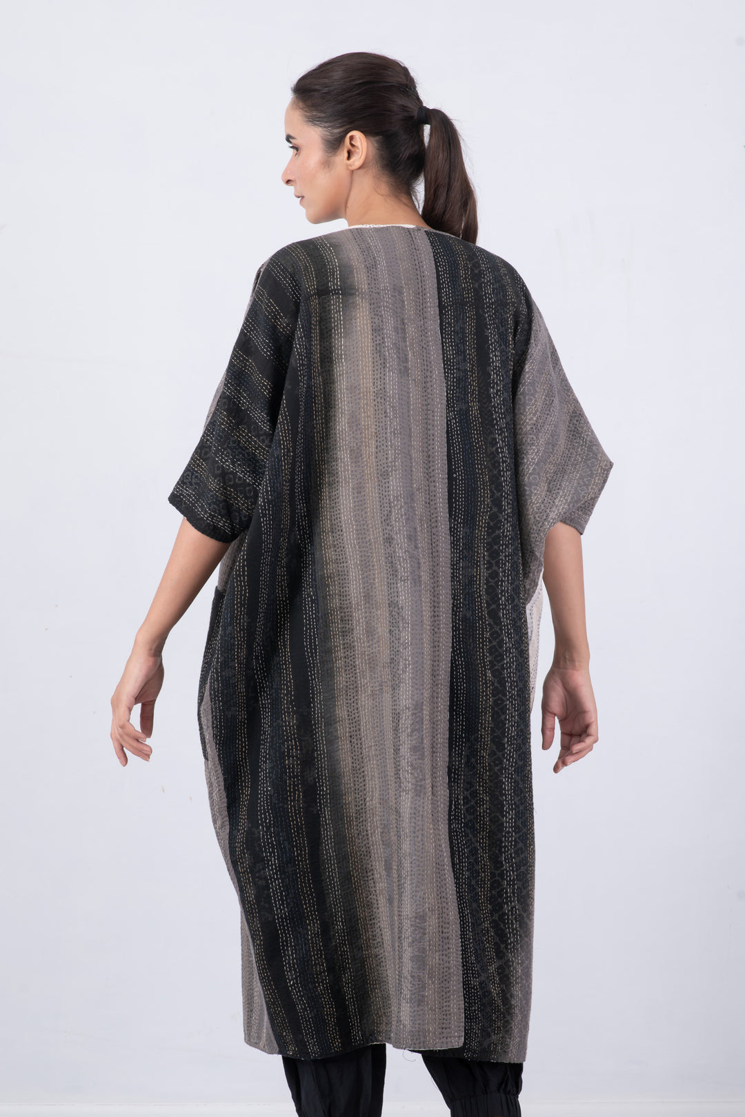 KIMONO COTTON KANTHA DOLMAN MAXI - kc2440-blk -