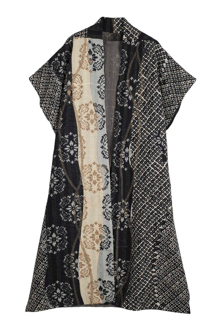 KIMONO COTTON KANTHA PONCHO DRESS - kc2443-blk -