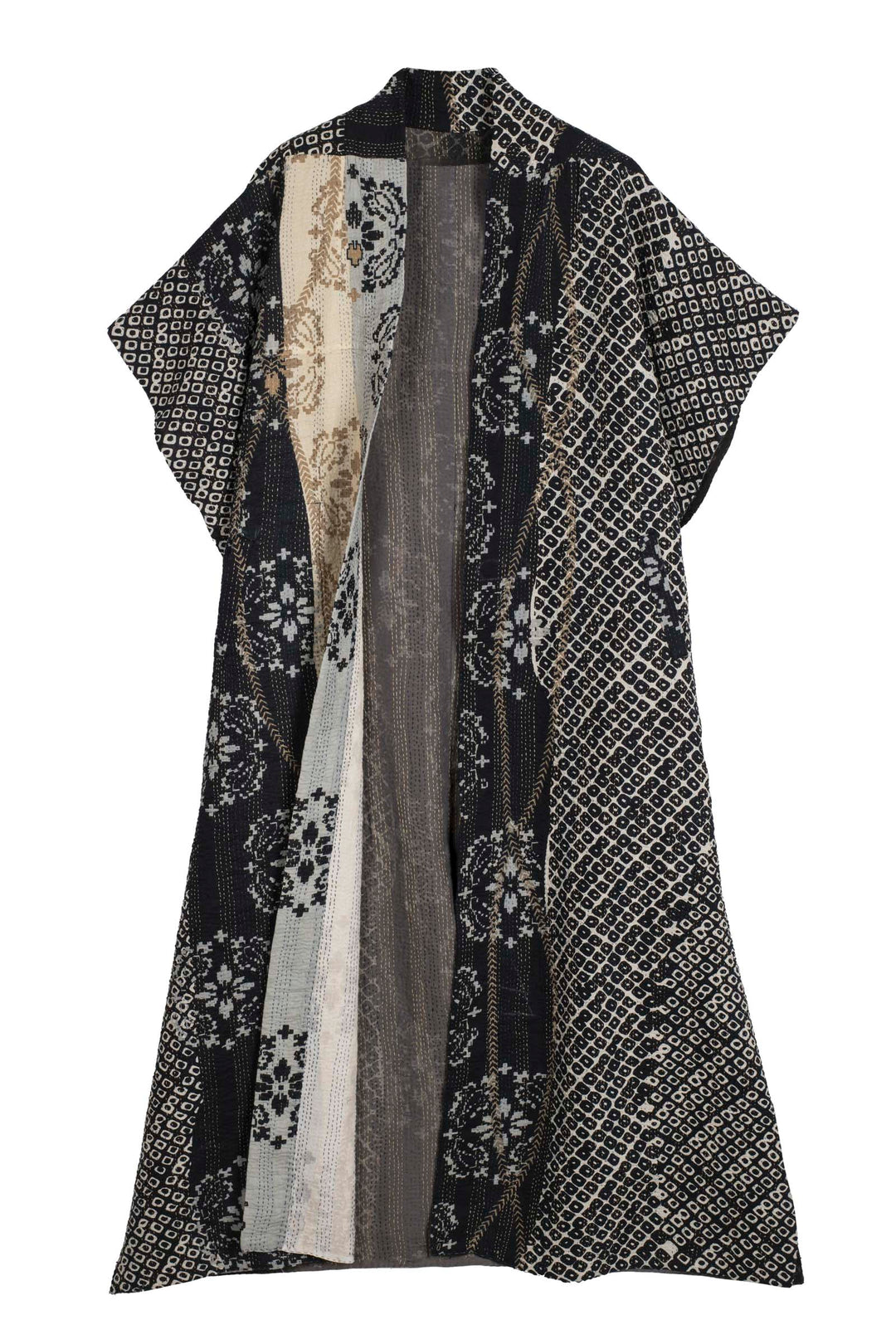 KIMONO COTTON KANTHA PONCHO DRESS - kc2443-blk -