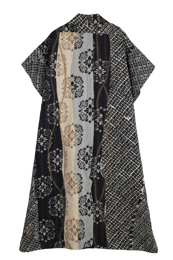 KIMONO COTTON KANTHA PONCHO DRESS - kc2443-blk -