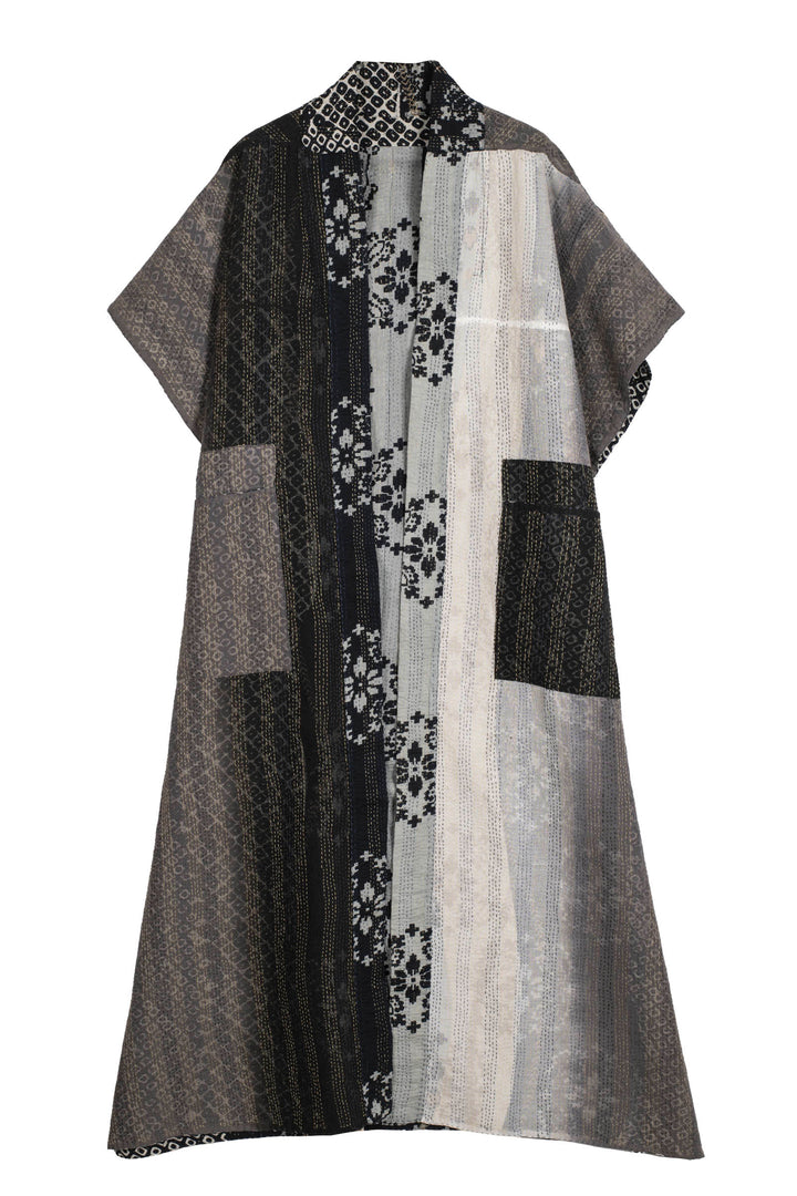 KIMONO COTTON KANTHA PONCHO DRESS - kc2443-blk -