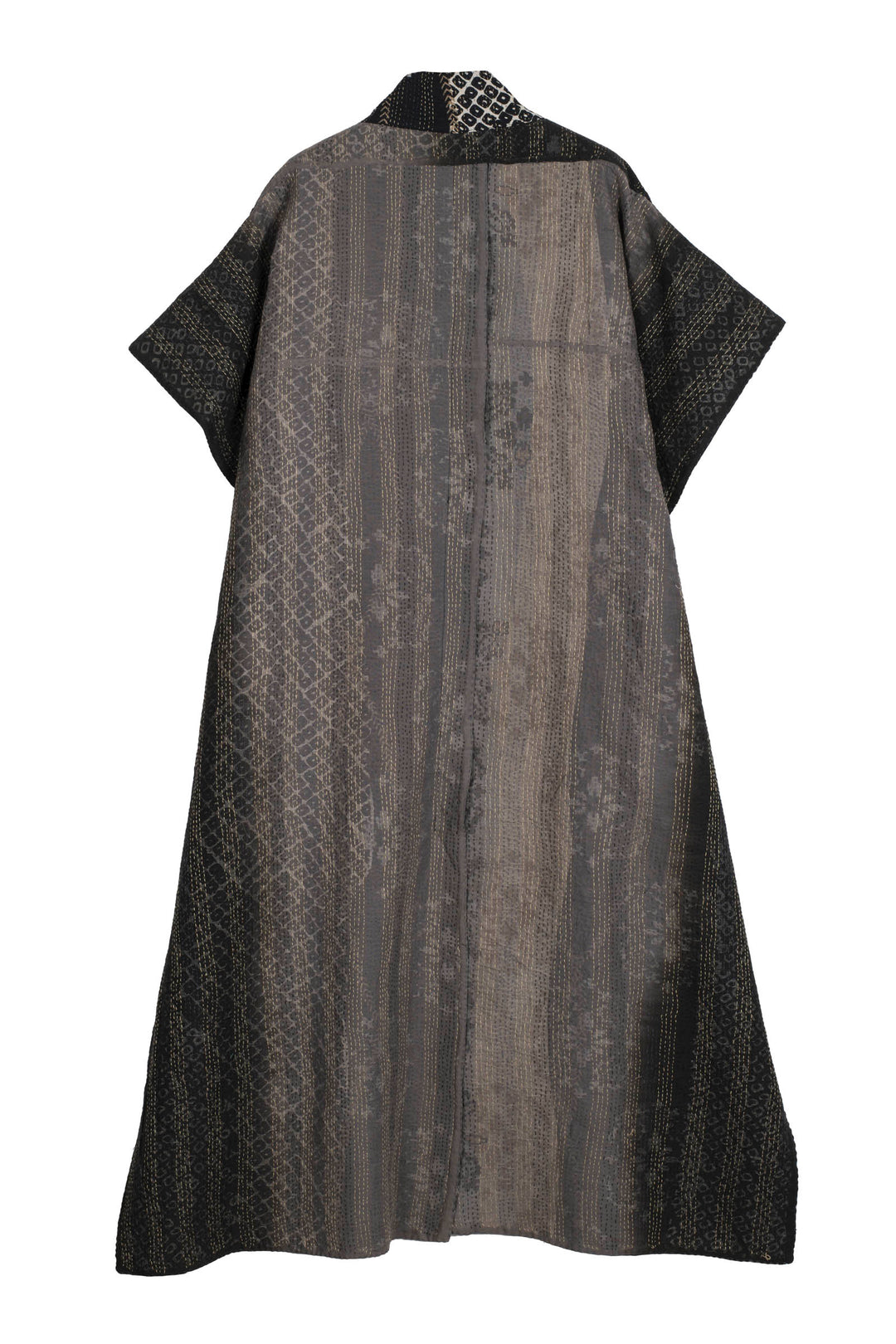 KIMONO COTTON KANTHA PONCHO DRESS - kc2443-blk -