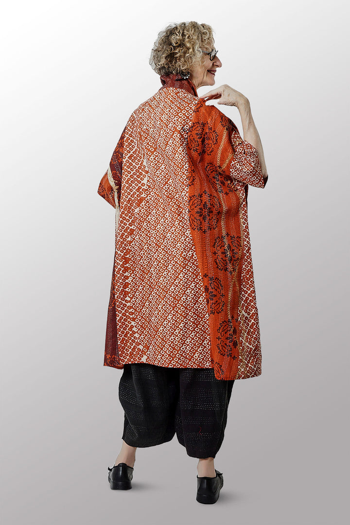 KIMONO COTTON KANTHA WIDE SHIRT DRESS - kc2448-org -