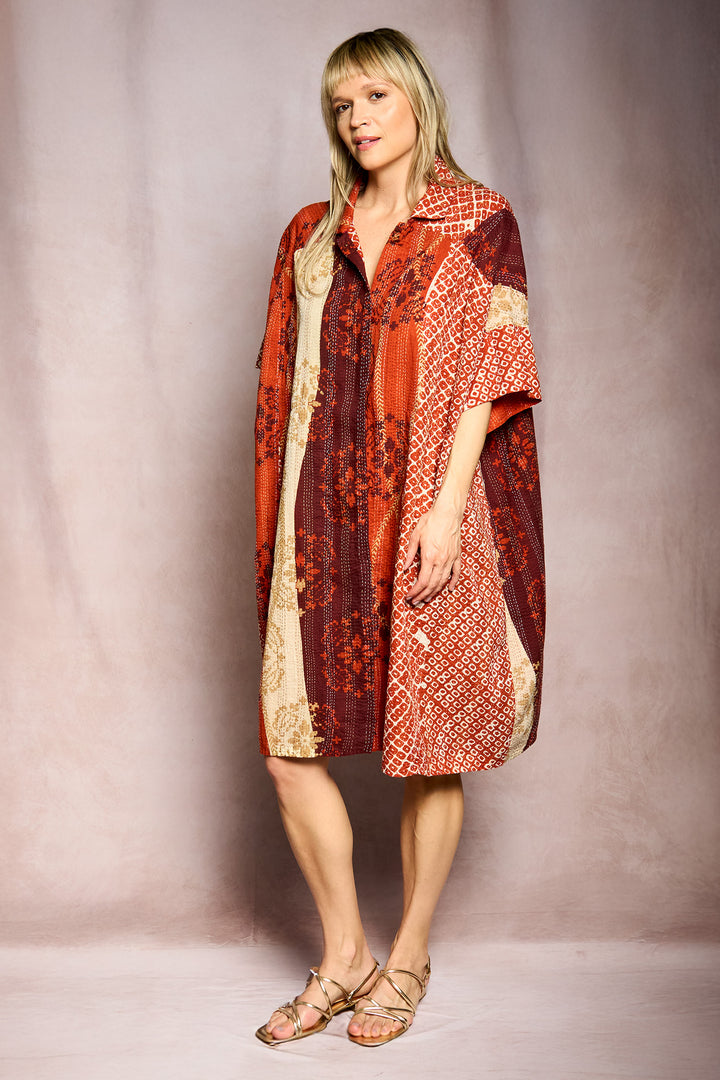 KIMONO COTTON KANTHA WIDE SHIRT DRESS - kc2448-org -