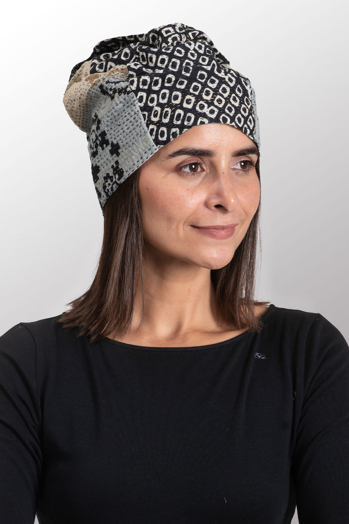 KIMONO COTTON KANTHA PATCHWORK HAT - kc2880-blk -