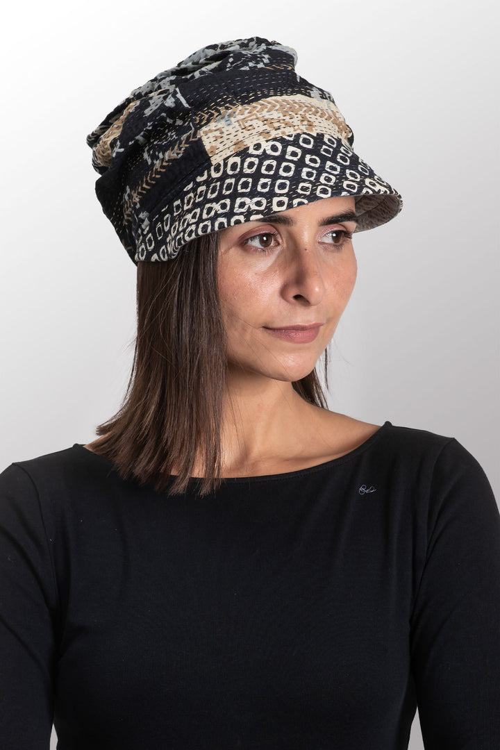 KIMONO COTTON KANTHA HALF BRIM HAT - kc2881-blk -