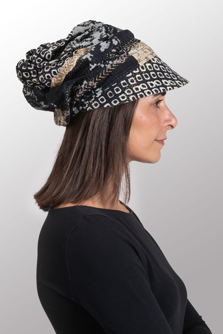 KIMONO COTTON KANTHA HALF BRIM HAT - kc2881-blk -