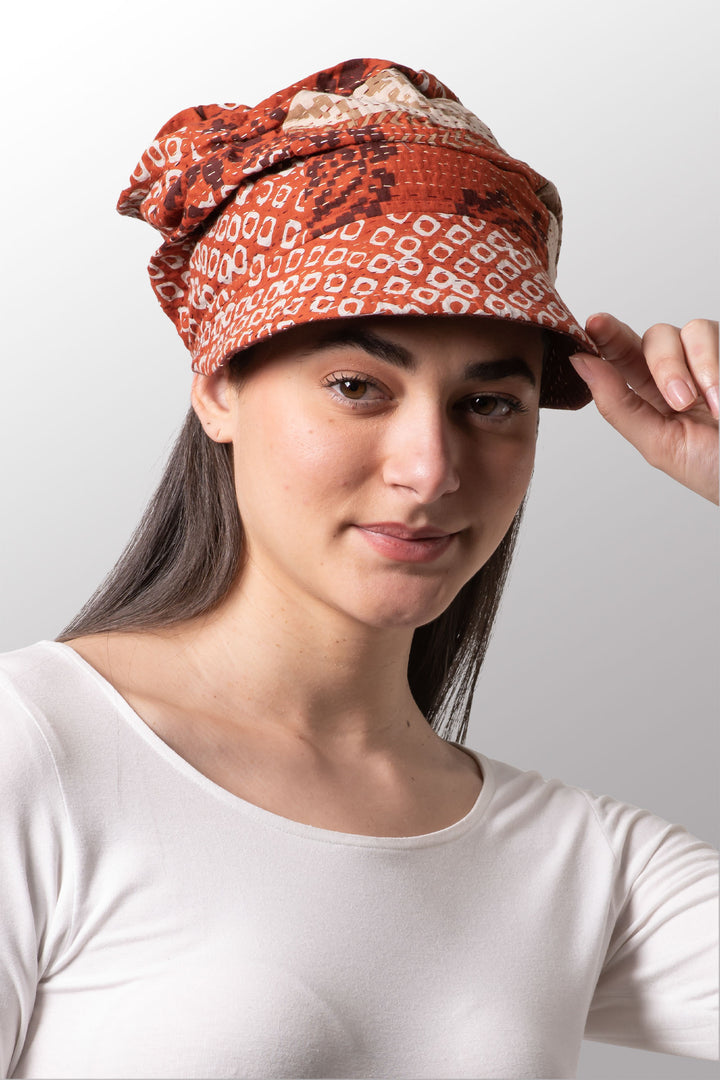 KIMONO COTTON KANTHA HALF BRIM HAT - kc2881-org -