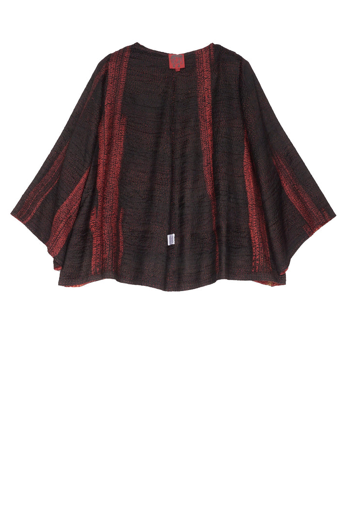 KIMONO PRINT KANTHA BELL SHAPE JKT - kp2048-red -