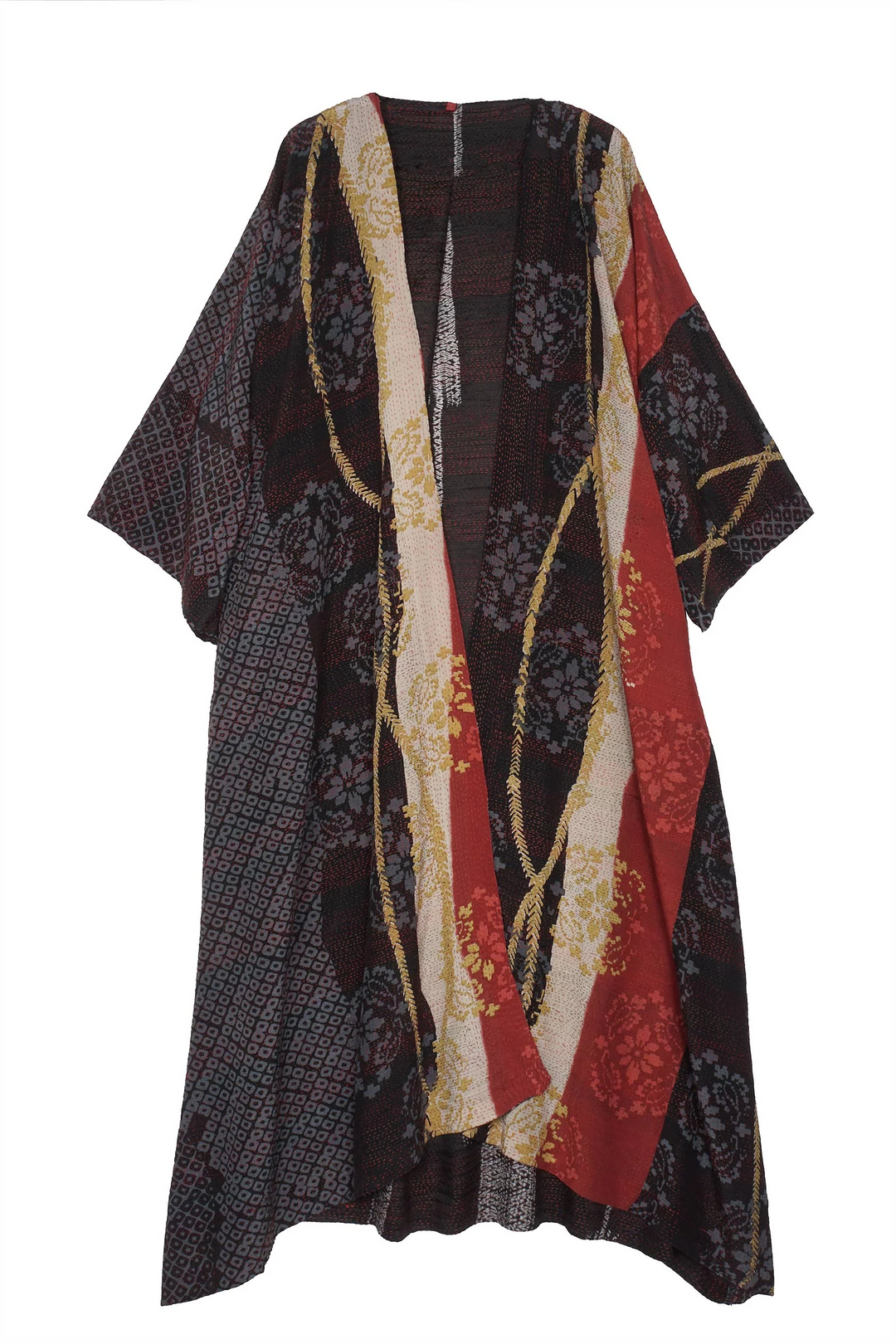 KIMONO PRINT KANTHA KIMONO TALL - kp2319-blk -