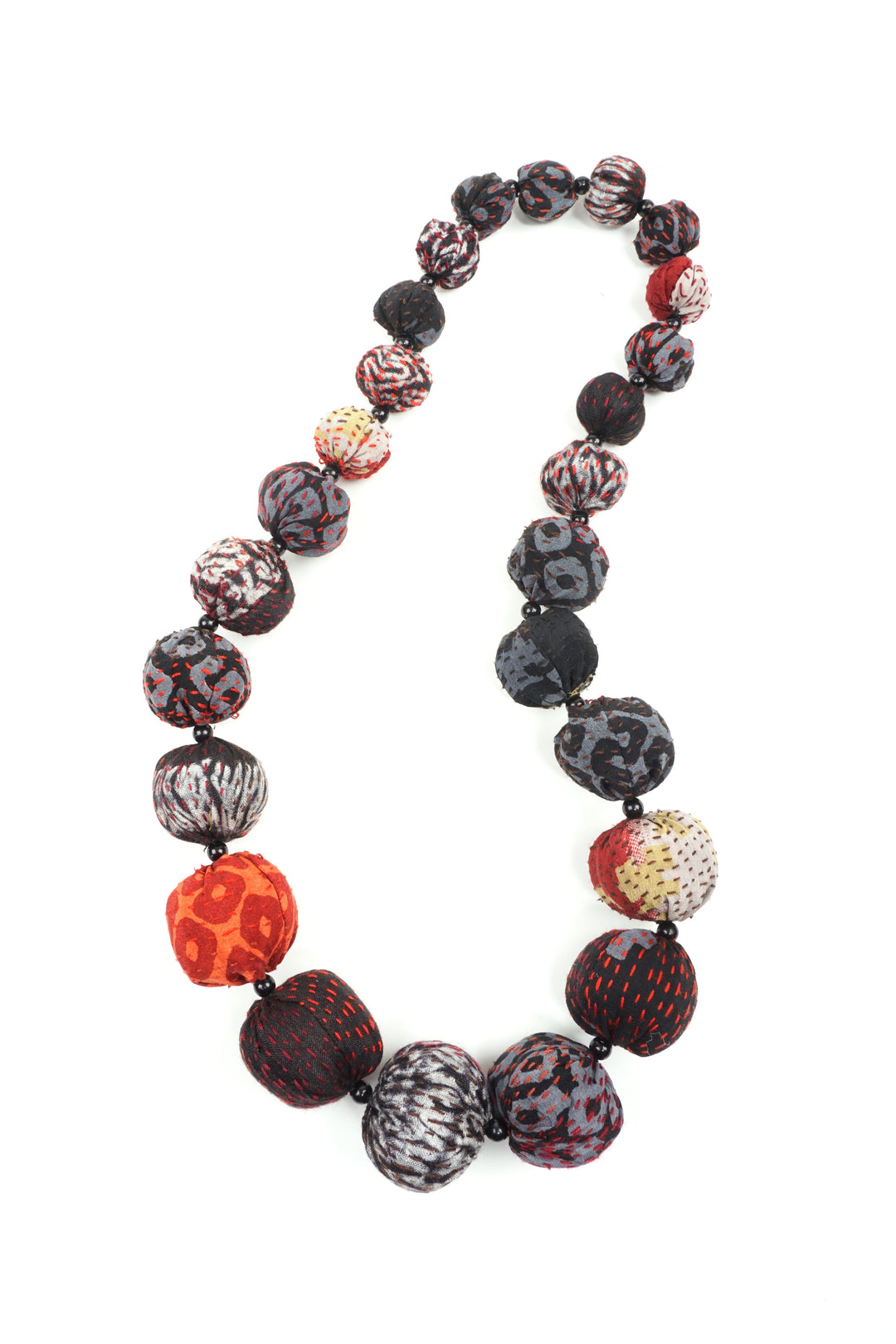 KIMONO PRINT KANTHA NUTS MEDIUM NECKLACE - kp2701-blk -