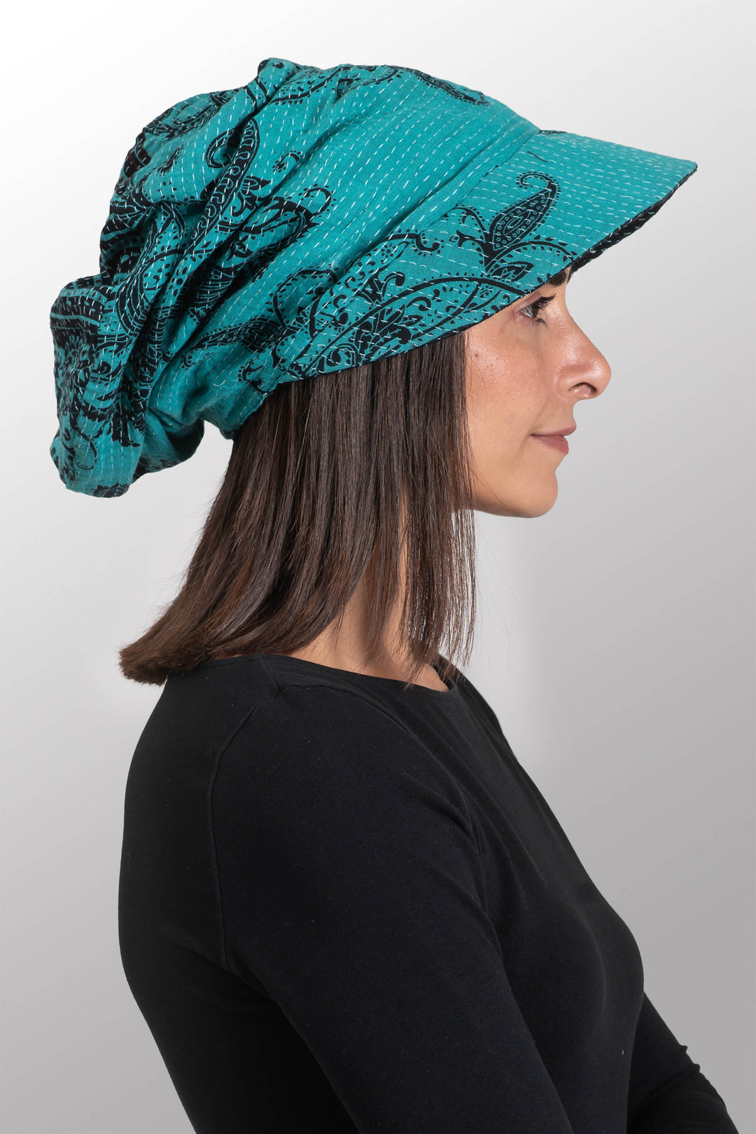 COTTON PAISLEY KANTHA CASKET HAT BY KYOKO MURAYAMA - cp2895-tuq -