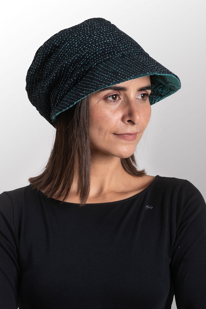 COTTON PAISLEY KANTHA CASKET HAT BY KYOKO MURAYAMA - cp2895-tuq -