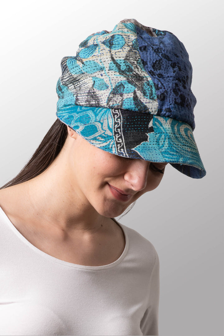 LAKESIDE PRINT KANTHA CASKET HAT BY KYOKO MURAYAMA - lp2895-blu -