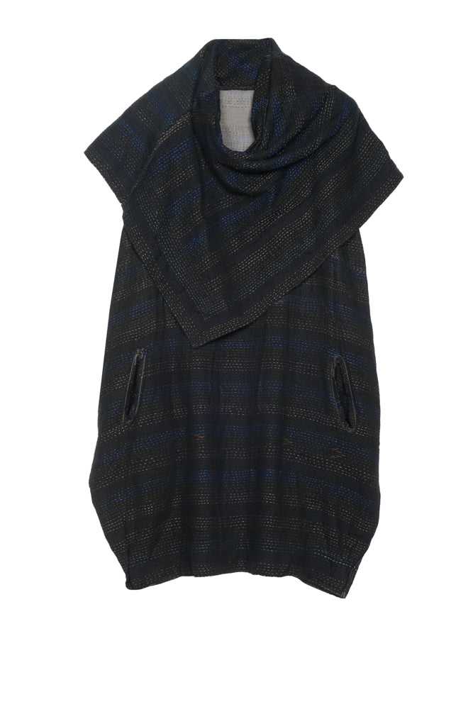 LANDSCAPE FRAYED PATCH KANTHA COWL NECK TUNIC - lf2523-gry -