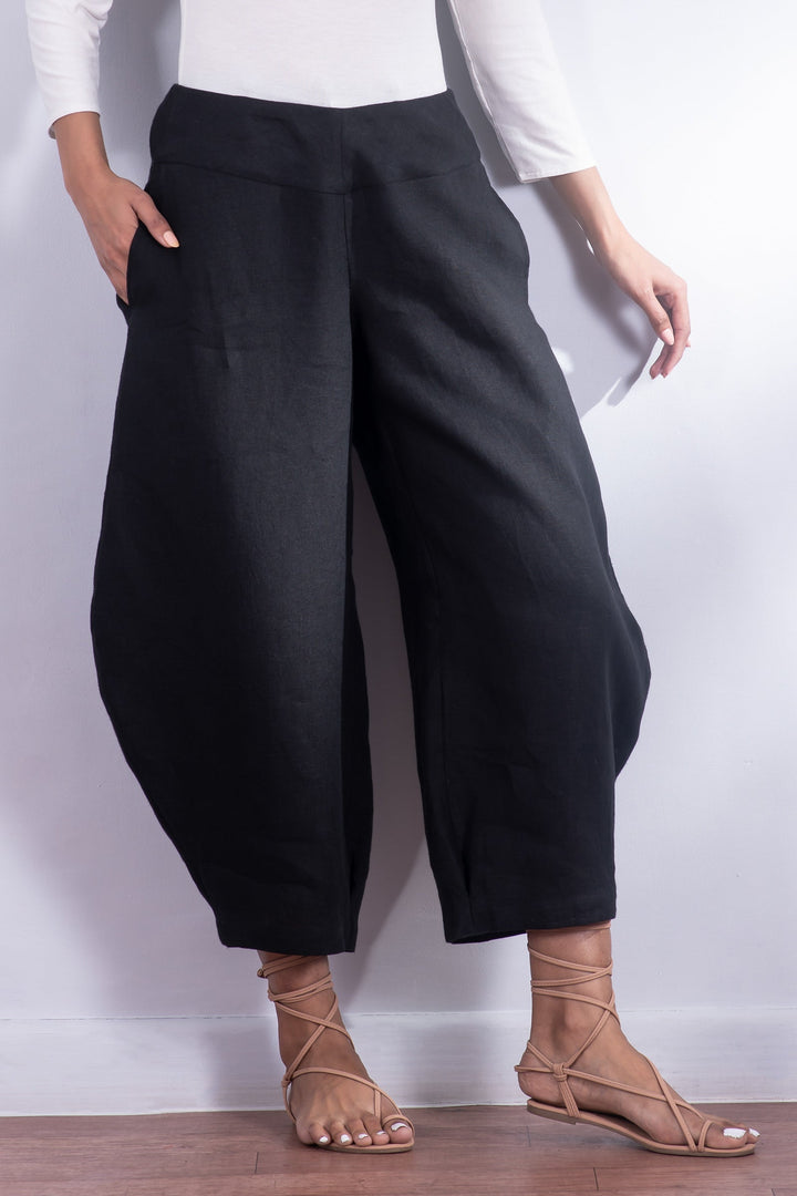 LINEN HAREM PANTS - ln1605-blk -