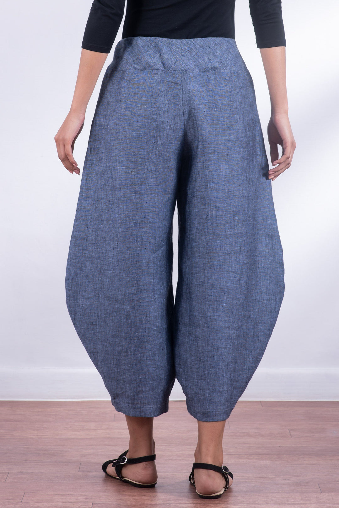 LINEN HAREM PANTS - ln1605-blu -