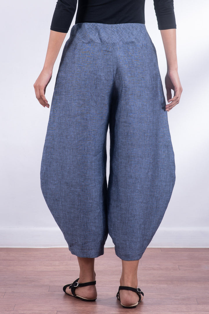 LINEN HAREM PANTS - ln1605-blu -