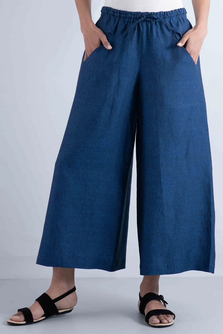 LINEN DRAW STRING GAUCHO - ln1627-nvy -