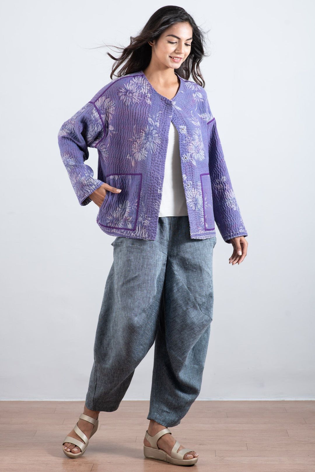 LINEN YAMAHA PANTS - ln1632-blu -