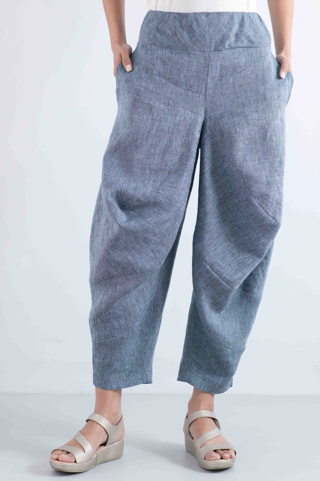 LINEN YAMAHA PANTS - ln1632-blu -