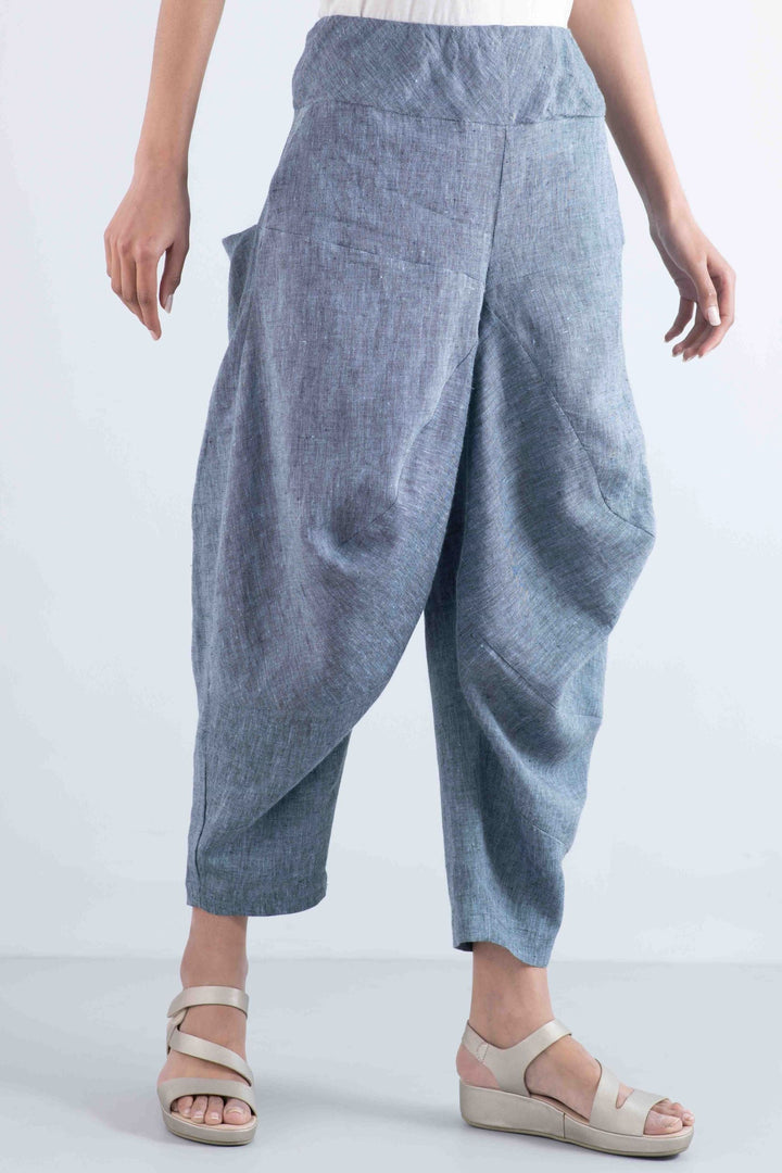 LINEN YAMAHA PANTS - ln1632-blu -