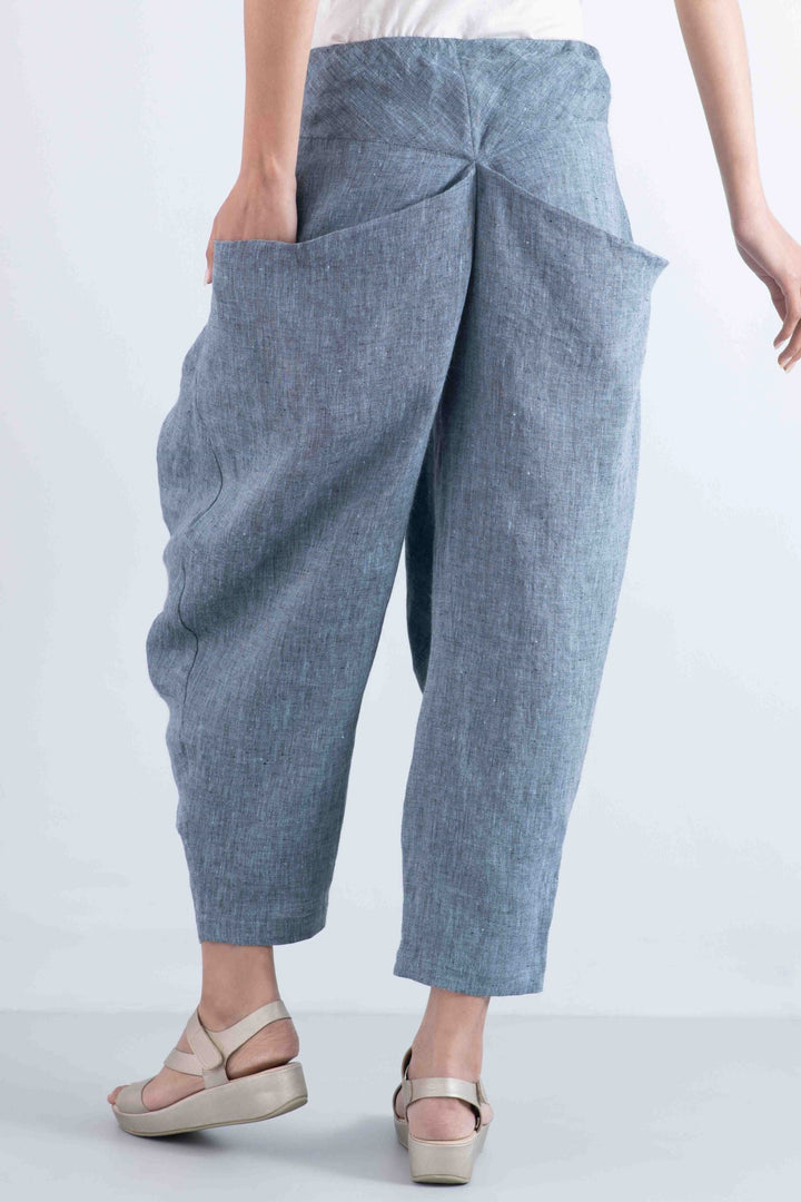 LINEN YAMAHA PANTS - ln1632-blu -