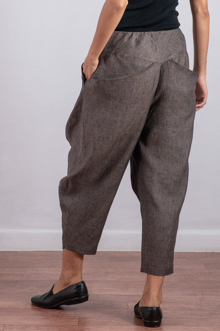 LINEN YAMAHA PANTS - ln1632-brn -