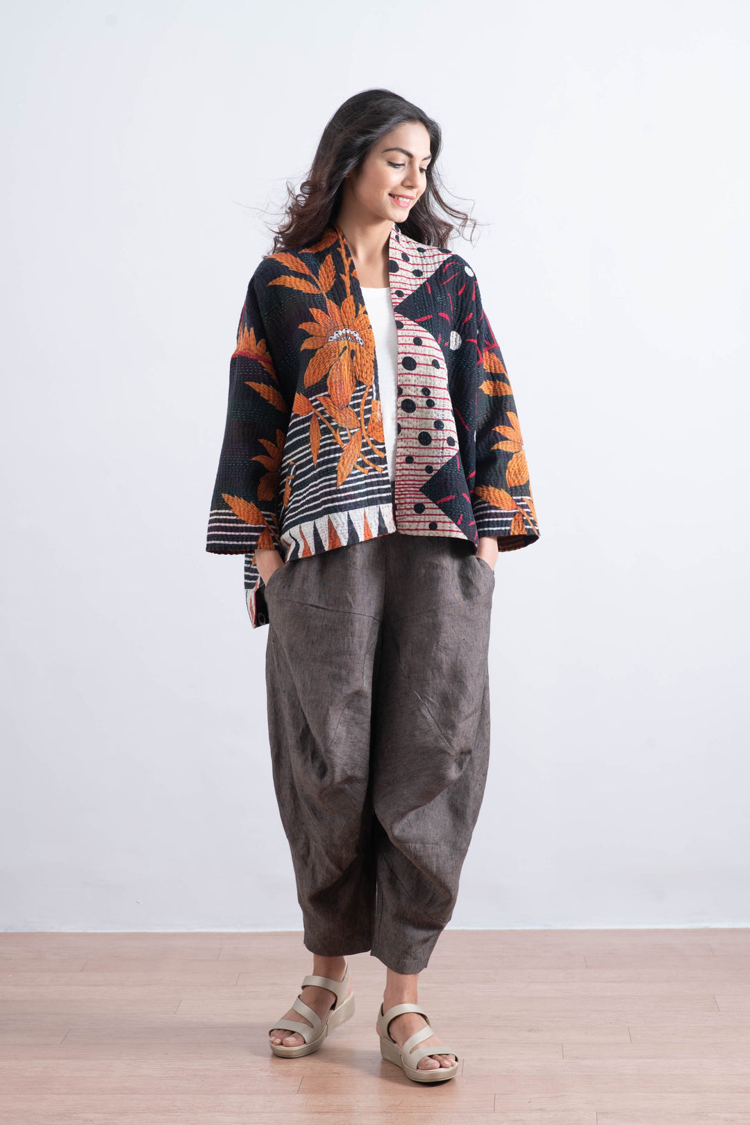 LINEN YAMAHA PANTS - ln1632-brn -