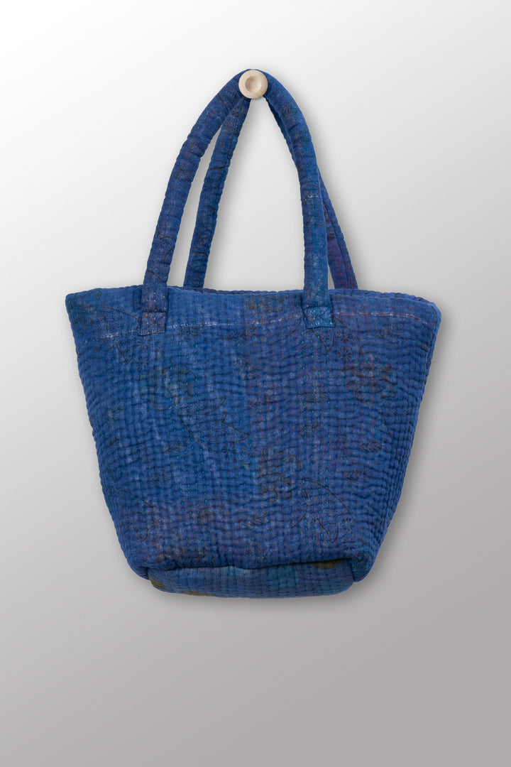 Quilted Over Dye Cotton Kantha Bucket Tote - mm-oq5867-cblu005a -