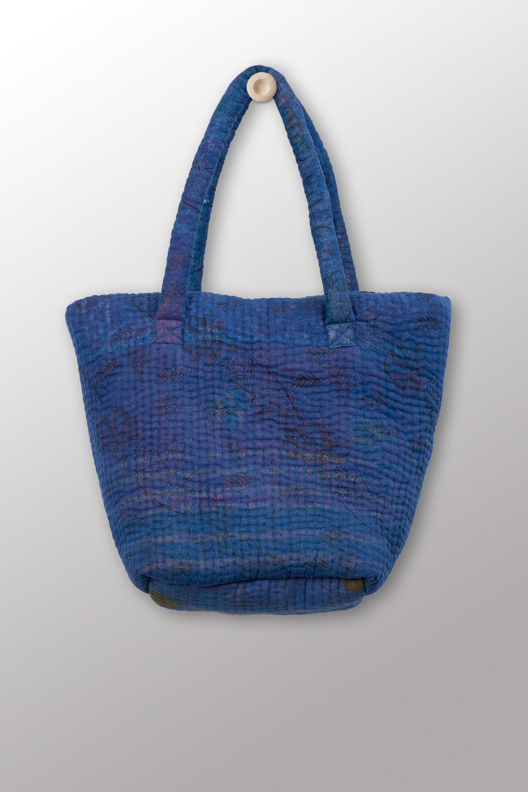 Quilted Over Dye Cotton Kantha Bucket Tote - mm-oq5867-cblu005a -