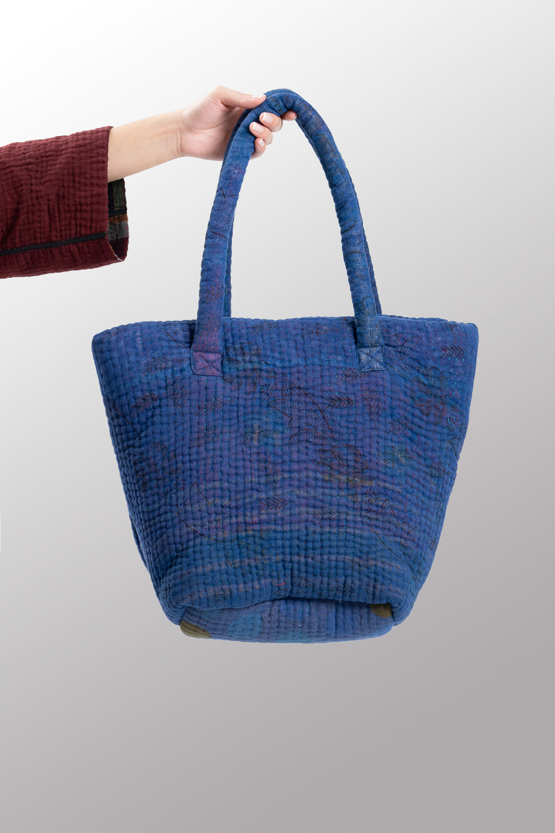 Quilted Over Dye Cotton Kantha Bucket Tote - mm-oq5867-cblu005a -