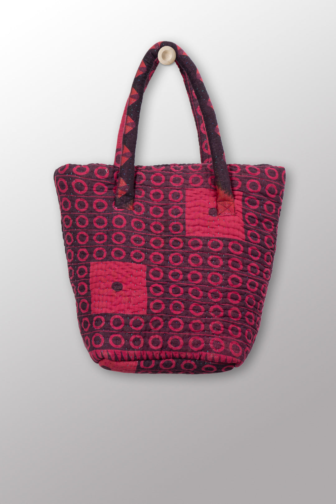 Quilted Over Dye Cotton Kantha Bucket Tote - mm-oq5867-cred010a -