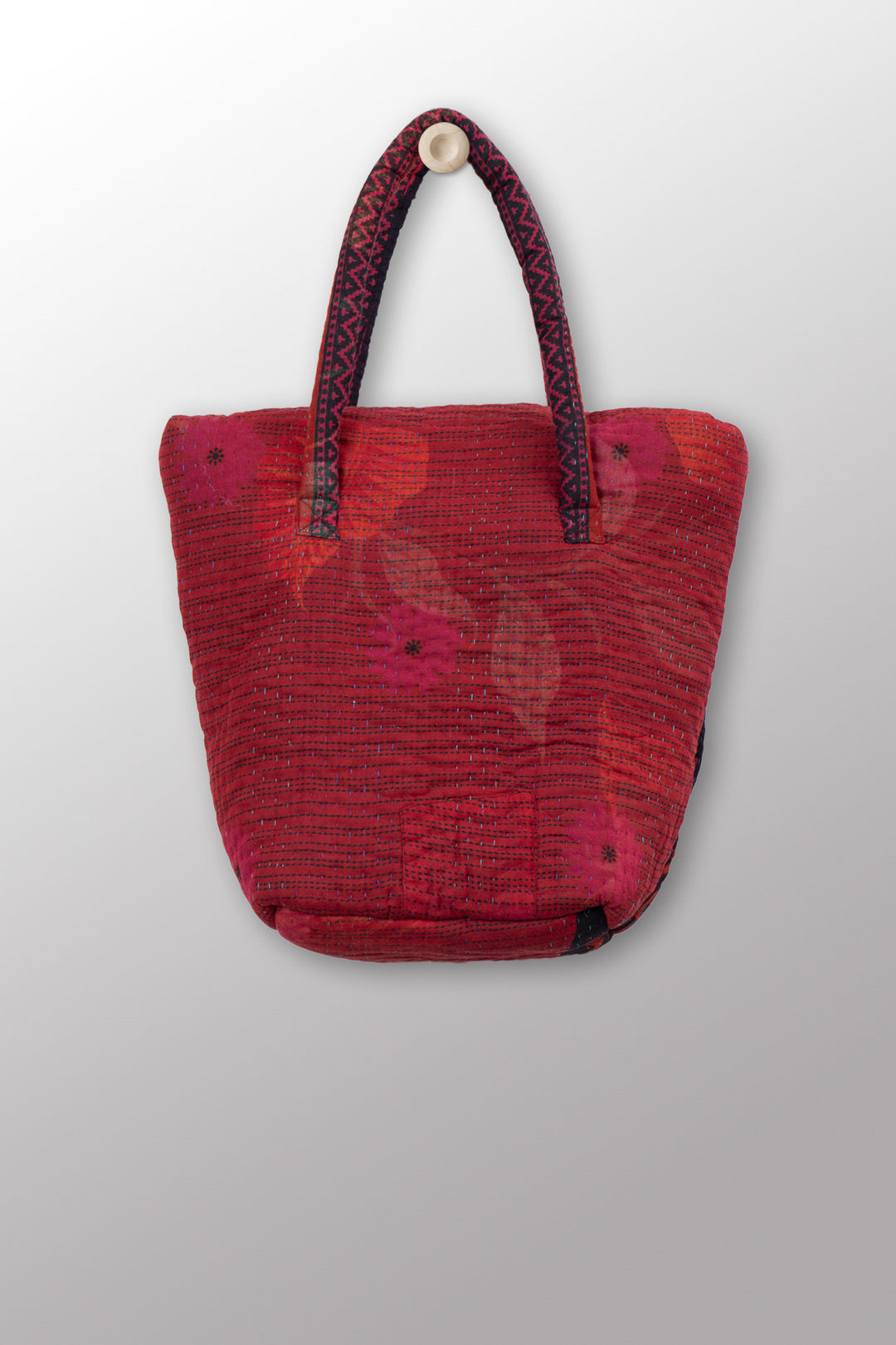 Quilted Over Dye Cotton Kantha Bucket Tote - mm-oq5867-cred012a -