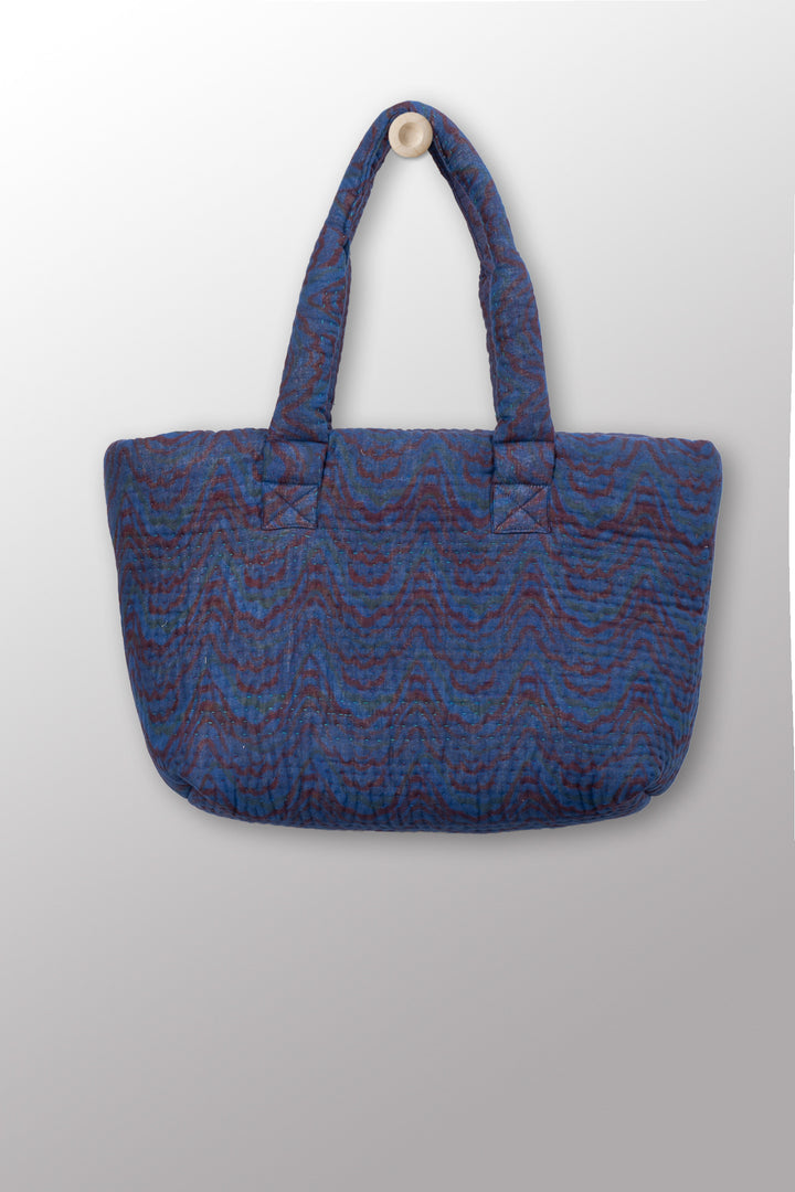 Quilted Over Dye Cotton Kantha Wide Tote - mm-oq5869-cblu007a -