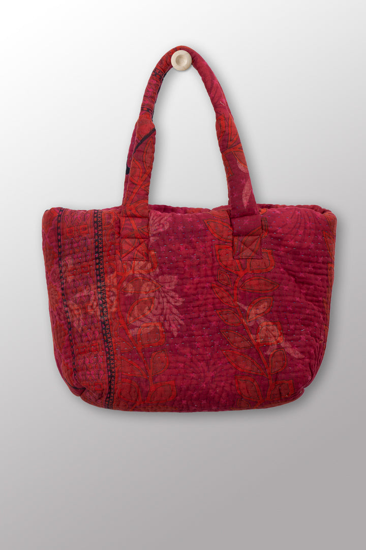 Quilted Over Dye Cotton Kantha Wide Tote - mm-oq5869-cred009a -