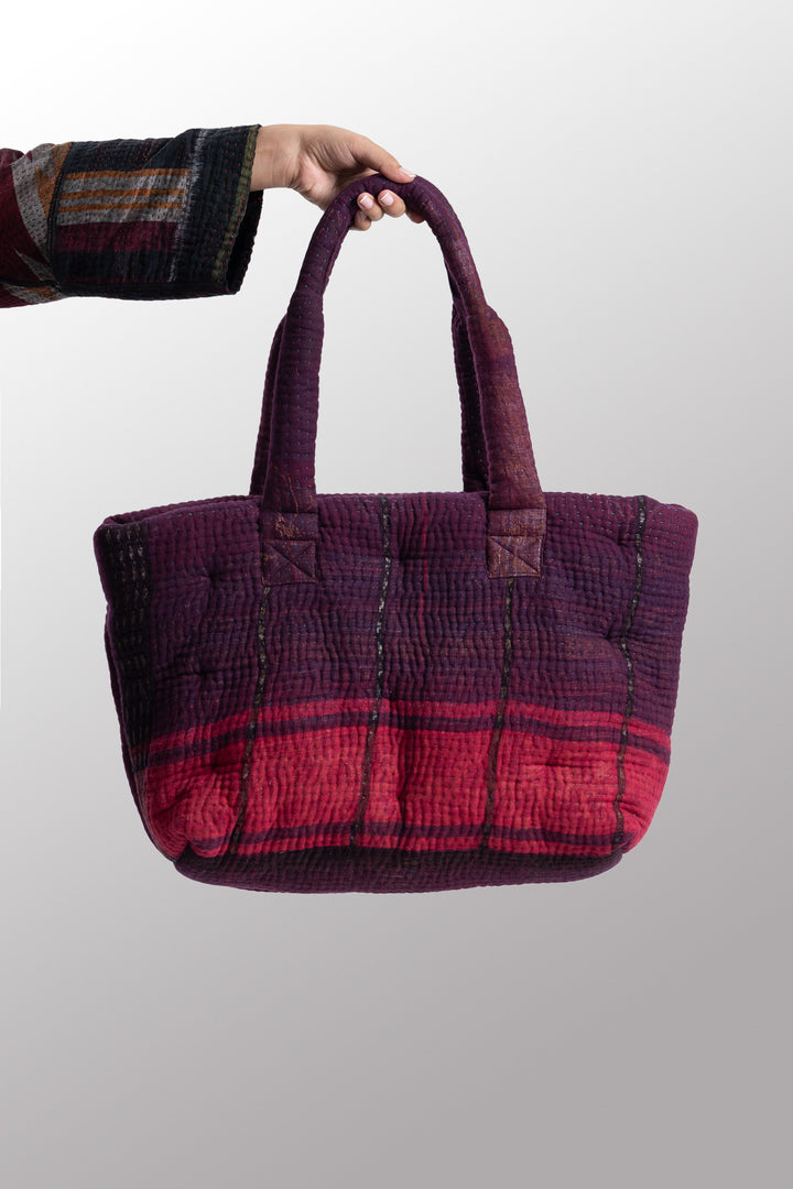 Quilted Over Dye Cotton Kantha Wide Tote - mm-oq5869-cred012a -