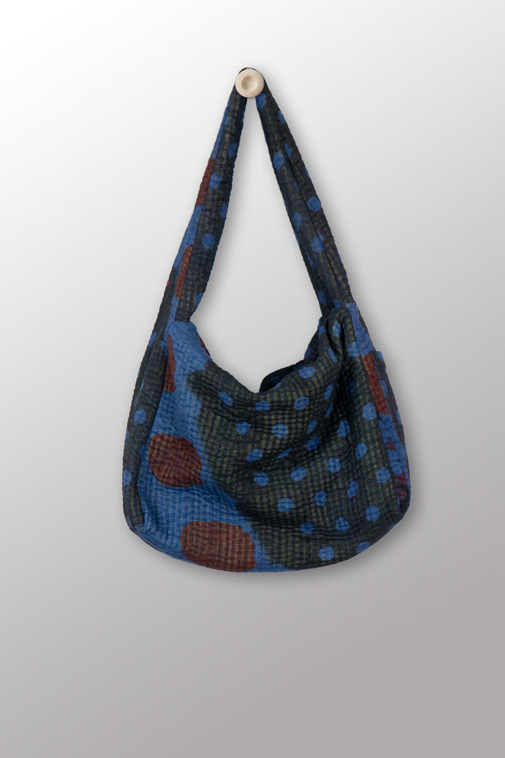 Quilted Over Dye Cotton Kantha Oversized Hobo Bag - mm-oq5870-cblu003a -