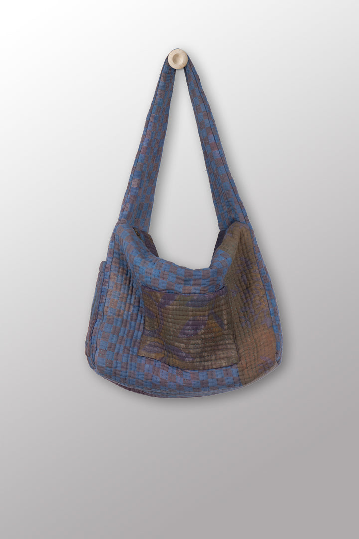 Quilted Over Dye Cotton Kantha Oversized Hobo Bag - mm-oq5870-cblu004a -