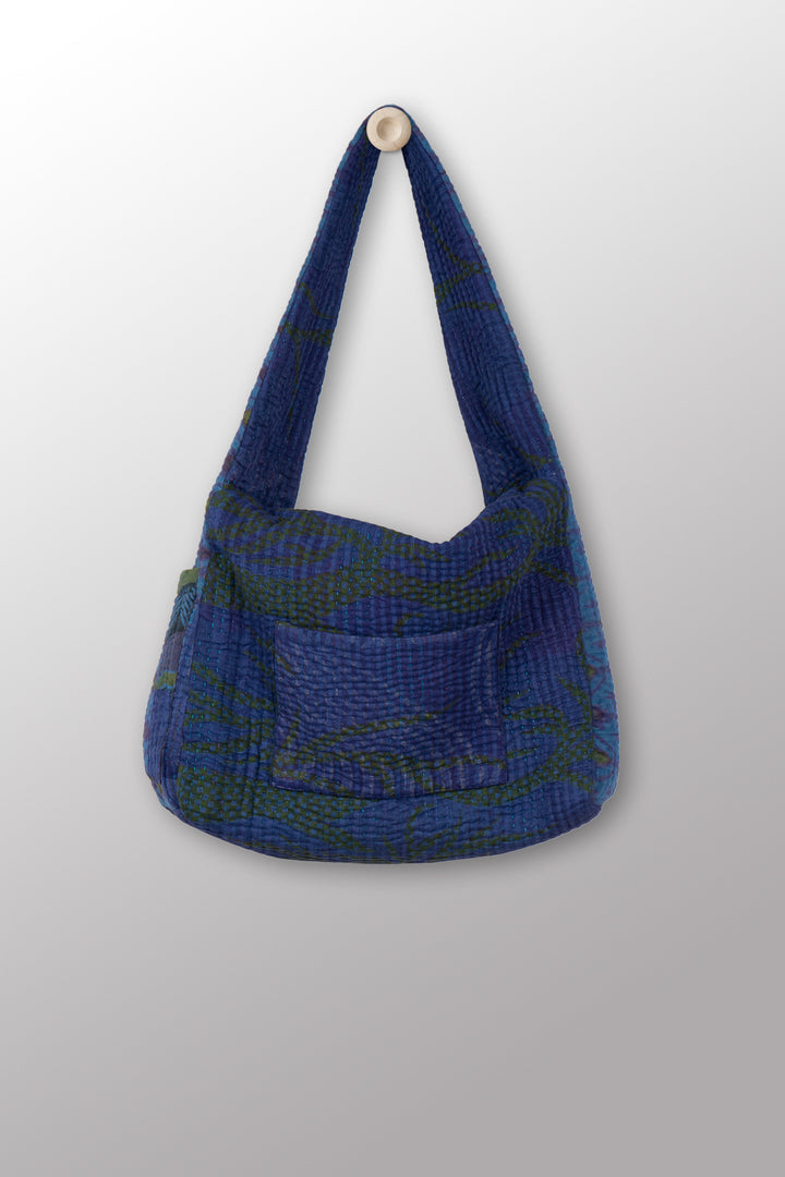 Quilted Over Dye Cotton Kantha Oversized Hobo Bag - mm-oq5870-cblu005a -