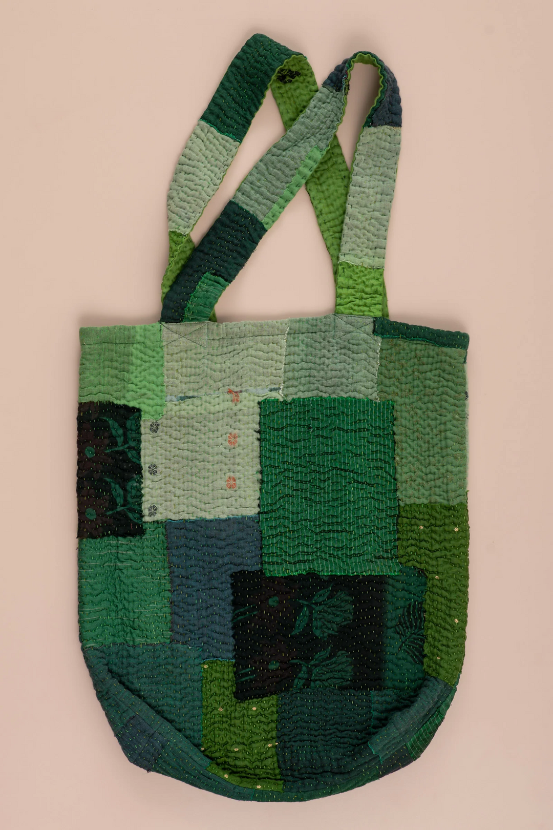 Landscape Handmade Vintage Kantha Tote Bag -Green -