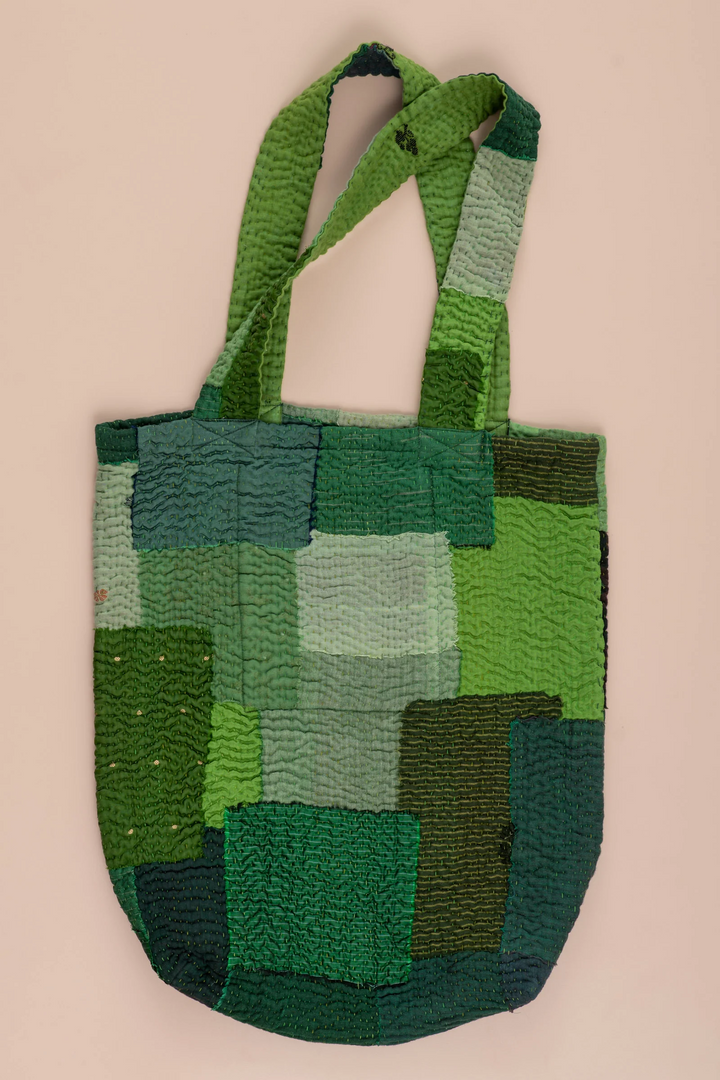 Landscape Handmade Vintage Kantha Tote Bag -Green -